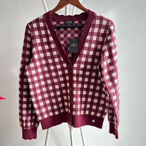 NWT Kate Spade Maroon Checkered Scalloped Cardigan
